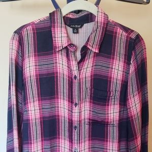 Lucky Brand Pink Plaid Button Top